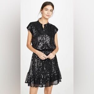 Rebecca Minkoff Sz S Hailey Sequined Mini Cocktail Dress NWT Tie Waist Mandarin